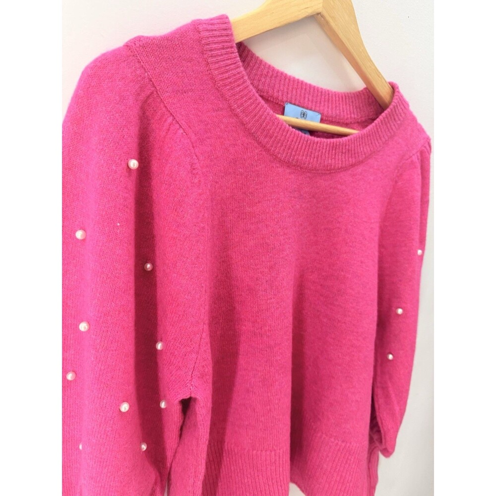 New CeCe Women Sweater S Pearls Pullover Round Neck Embellished Balloon Sleeves - Picture 3 of 11